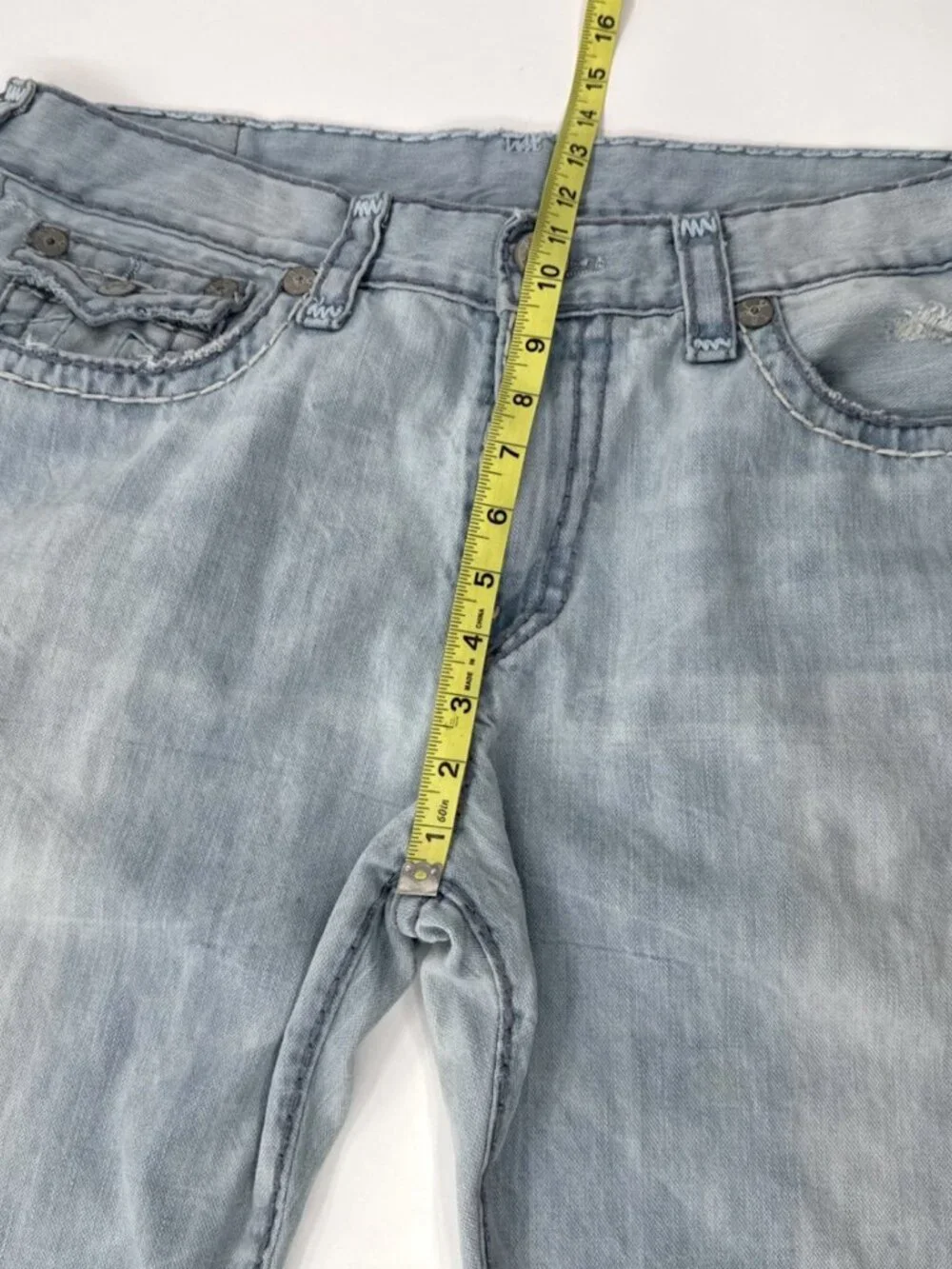 True Religion Jeans Mens 38x34 Ricky W Flap Relaxed Distressed Light Blue Holes